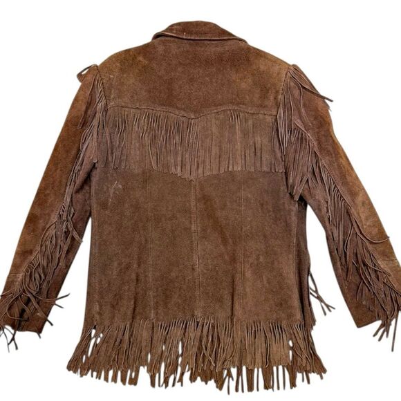Vintage Brown Suede Leather Fringe Jacket Medium fit Montgomery Ward The Tannery - Picture 10 of 12